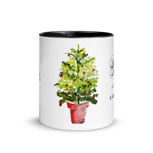 Christmas tree ceramic mug with colored interior