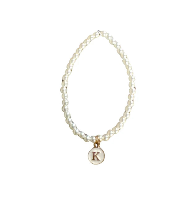 Faux pearl beaded bracelet with gold-tone initial charm
