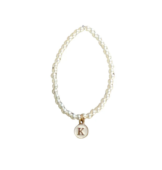 Faux pearl beaded bracelet with gold-tone initial charm